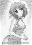  china_dress chinese_clothes cleavage_cutout dress greyscale macross macross_frontier monochrome nightmare77zx ranka_lee short_hair solo traditional_media 