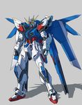  build_strike_gundam clenched_hands energy_gun grey_background gun gundam gundam_build_fighters handgun highres mecha no_humans shadow simple_background solo strike_gundam_e tatsu_(ashcleef) weapon 