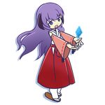  full_body hakama hanyuu higurashi_no_naku_koro_ni horns japanese_clothes kakera long_hair miko myon2355 open_mouth parody purple_eyes purple_hair puyopuyo puyopuyo_fever red_hakama solo style_parody transparent_background 