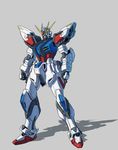  build_strike_gundam clenched_hands energy_gun grey_background gun gundam gundam_build_fighters handgun highres mecha no_humans shadow simple_background solo strike_gundam_e tatsu_(ashcleef) weapon 