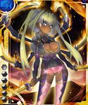  blonde_hair blue_eyes breasts card_(medium) cleavage dark_skin female full_body katana large_breasts leotard mechanical_arms multiple_arms namaniku_atk shiny_skin sword taimanin_asagi taimanin_asagi_battle_arena twintails weapon yomi_akitsu 