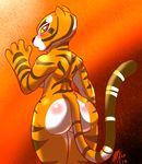  abstract_background anthro big_butt blush breasts butt feline female kung_fu_panda mammal master_tigress monkeyxflash nude red_eyes solo tiger yellow_sclera 