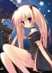  absurdres blonde_hair blue_eyes blush choker copyright_request dress highres karory key long_hair sitting smile solo star telescope twintails very_long_hair 