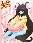  &lt;3 anthro black_hair blush clothing cute female food hair kemono long_hair mammal mouse rodent ryo_agawa smile solo sweater 