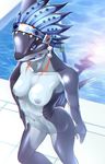  anthro blue_eyes blue_nipples blue_skin breasts doubutsu_sentai_zyuohger female fish hair long_hair marine nipples pool_(disambiguation) sela shark solo tongue water 