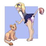  blonde_hair blue_eyes bow clothing diaper feline female hair lion mammal plushie simple_background solo wen 