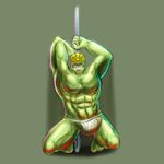  2015 abs alexyorim bulge clothed clothing erection grin hard_hat helmet humanoid jockstrap looking_at_viewer male muscular orc orctober pole stripper topless underwear 