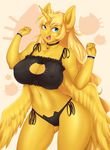  anthro bell blonde_hair blue_eyes bra breasts cat_lingerie cleavage clothed clothing collar equine fan_character female golden_ticket hair horn lingerie mammal mleonheart my_little_pony nipple_bulge panties solo underwear winged_unicorn wings 
