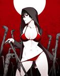  arizuka_(catacombe) ass_visible_through_thighs bad_id bad_twitter_id bikini bikini_pull black_hair breasts collarbone cowboy_shot highres hood hooded_jacket jacket large_breasts lead_pipe moon navel original red_bikini red_eyes solo swimsuit white_skin 