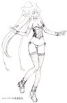  1girl code_geass female long_hair looking_at_viewer monochrome ponytail scan shirley_fenette shoes sketch smile solo thigh_gap thong underwear very_long_hair 