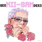  artist_name bernie_sanders blush character_name eyelashes flower glasses kaletkina looking_at_viewer male_focus old_man pun real_life real_life_insert rose simple_background smile solo sparkle white_background white_hair 
