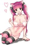 areolae bell bell_collar blush breasts cat_cutout cat_ear_panties cat_ears cat_keyhole_bra cleavage cleavage_cutout erect_nipples hair_ribbon large_breasts long_hair looking_at_viewer moiom nipples one_piece perona pink_hair ribbon see-through sitting solo striped striped_legwear thighhighs twin_drills twintails 