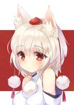  animal_ears bare_shoulders blush detached_sleeves hat inubashiri_momiji looking_at_viewer mirei pom_pom_(clothes) red_eyes short_hair silver_hair smile solo tokin_hat touhou upper_body wolf_ears 