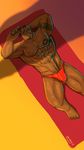  2015 alexyorim beach clothing digital_media_(artwork) eyewear humanoid male muscular orc sand seaside shadow solo speedo sunglasses swimsuit tattoo 