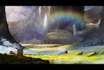  ho-oh landscape otsumami_(bu-bu-heaven) pikachu pokemon rainbow scenic water waterfall 