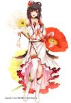  :d bare_shoulders black_hair boots dress flower flower_knight_girl full_body hair_flower hair_ornament hands_together knee_boots looking_at_viewer moneti_(daifuku) object_namesake official_art open_mouth poppy_(flower) poppy_(flower_knight_girl) red_eyes short_hair smile solo standing strapless strapless_dress sword thighlet weapon white_dress white_footwear 