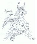  2012 anthro clothed clothing dress english_text feathered_wings feathers female fur gloves hair lagomorph long_hair looking_at_viewer mammal monochrome ribbons royale simple_background sketch smile solo text tigerlilylucky traditional_media_(artwork) white_background wings 