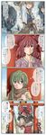  green_hair hakurei_reimu highres japanese_clothes kimono kitsune_maru miko multiple_girls onozuka_komachi red_hair shiki_eiki temple_gate touhou translated yuri 
