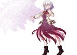  benizuwai boots covering_mouth dress feathered_wings jacket kishin_sagume outstretched_arm short_hair silver_hair single_wing solo touhou wings 