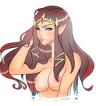  bad_id bad_tumblr_id blue_eyes breasts brown_hair circlet highres long_hair medium_breasts nipples nude pointy_ears princess_zelda simple_background solo superboin the_legend_of_zelda white_background 