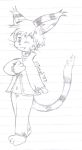  2007 barefoot clothed clothing cute_fangs feline lined_paper male mammal mineyl monochrome navel one_eye_closed solo traditional_media_(artwork) wink 