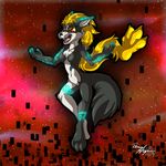  2016 alternate_species anthro anthrofied black_fur black_nose blonde_hair blue_markings breasts canine claws ear_piercing english_text featureless_breasts featureless_crotch female fur fusion glowing hair hybrid imp link_(wolf_form) long_hair mammal markings midna nintendo nude open_mouth outside piercing red_eyes rena_ayama sharp_teeth signature sky slit_pupils solo star teeth text the_legend_of_zelda toe_claws tongue twilight_princess video_games white_fur wolf yellow_sclera 