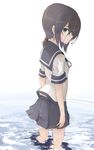  absurdres aqua_eyes brown_hair fubuki_(kantai_collection) highres kantai_collection low_ponytail ponytail ranf sailor_collar school_uniform serafuku short_hair short_ponytail short_sleeves skirt solo wading wet 