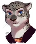  anthro blue_eyes clothed clothing disney erudier feline female leopard looking_at_viewer mammal snow_leopard snow_leopard_reporter_(zootopia) solo whiskers zootopia 