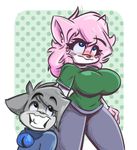  2016 aeris_(vg_cats) anthro big_breasts blush breasts cat duo feline female joelasko leo_(vg_cats) male mammal smile vg_cats 