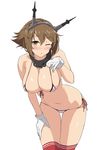  :o bangs bikini blush brown_eyes brown_hair front-tie_bikini front-tie_top gloves headgear kantai_collection leaning_forward looking_at_viewer micro_bikini mutsu_(kantai_collection) navel one_eye_closed red_legwear sama_samasa short_hair side-tie_bikini simple_background solo standing swimsuit thigh_gap thighhighs white_background white_bikini white_gloves 