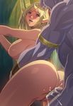  1girl ass blonde_hair blue_eyes breasts censored cum cum_in_pussy elf forest homare_(fool&#039;s_art) homare_(fool's_art) large_breasts monster nature outdoors penis pointy_ears pussy sex solo_focus vaginal 