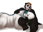  2016 balls bear belly blush clothing fur kronebear kronexfire male male/male mammal nipples nude open_mouth oral overweight panda penis simple_background slightly_chubby tongue 