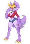  amber_eyes azalea blonde_hair breasts chest_tuft clothing female front_tie_top hair hat hyena mammal shorts slugbox solo tuft 