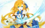  aqua_eyes bell book bow breasts cleavage cryptract dress long_hair magic marchen_noir orange_hair tagme_(character) white 