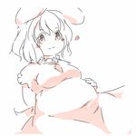  :3 animal_ears belly belly_rub big_belly blush blush_stickers breasts bunny_ears bunny_tail carrot_necklace dress fat heart highres inaba_tewi looking_at_viewer medium_breasts plump short_hair sketch slnchyt smile solo tail touhou 