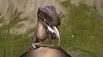  after_sex bestiality cgi cum cum_in_mouth cum_inside cum_on_tongue digital_media_(artwork) dinosaur feral first_person_view half-erect human humanoid_penis inside licking looking_at_viewer mammal oral penis raptor source_filmmaker sumeriandragon theropod tongue tongue_out 