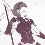  :d artist_name blush breastplate buckle fire_emblem fire_emblem_if from_side gauntlets green_eyes hairband holding holding_weapon koyorin lance long_sleeves looking_afar monochrome open_mouth polearm puffy_long_sleeves puffy_sleeves short_hair shoulder_pads simple_background smile solo sophie_(fire_emblem_if) spot_color watermark weapon web_address white_background 