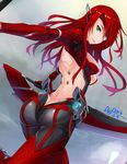  android ass blade def_(chronowarld) eyepatch green_eyes highres long_hair mechanical_arms original red_hair robot_ears robot_joints smile solo 