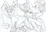  &lt;3 anthro anus braixen breasts butt canine cute_fangs duo eeveelution english_text female feral fullfolka greyscale hi_res looking_back mammal monochrome nintendo open_mouth pok&eacute;mon pok&eacute;mon_(species) presenting presenting_hindquarters pussy pussy_juice saliva sweat sylveon text tongue video_games 
