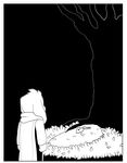  asriel_dreemurr black_and_white clothing comic fatz_geronimo leaves locket long_ears monochrome robe simple_background tree undertale video_games 