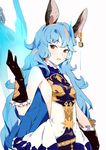  animal_ears backless_dress backless_outfit bangs bare_shoulders belt blue_hair breasts buttons chain collar dress embroidery erune eyebrows eyebrows_visible_through_hair ferry_(granblue_fantasy) frills gloves granblue_fantasy hair_between_eyes hand_up jewelry long_hair looking_to_the_side revealing_clothes side_cutout sideboob single_earring sleeveless sleeveless_dress small_breasts sohin solo star very_long_hair 