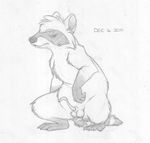  2011 anatomically_correct animal_genitalia animal_penis annoyed anus balls erection feral glare greyscale looking_at_viewer male mammal mizzyam monochrome on_haunches pencil_(artwork) penis quadruped raccoon raccoon_penis sheath solo traditional_media_(artwork) vice_the_raccoon 