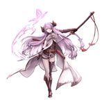  belt bug butterfly draph elbow_gloves gloves granblue_fantasy hair_over_one_eye horns insect katana long_hair narmaya_(granblue_fantasy) robo8 sheath single_elbow_glove single_thighhigh solo sword thighhighs weapon white_background 