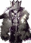  1boy brook crown feather_boa male_focus monochrome one_piece skeleton solo sword 