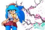 2018 anthro big_breasts black_nose blue_hair blush breasts cleavage clothed clothing crossgender cuisine female green_eyes hair hairband half-closed_eyes hedgehog hi_res lipstick long_hair looking_at_viewer makeup mammal miniskirt missphase nipple_bulge panties plaid pussy_juice shirt shirt_pull skirt smile solo sonic_(series) sonic_the_hedgehog standing sweat underwear wet_spot 