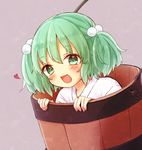  :d blush bucket commentary_request green_eyes green_hair hair_bobbles hair_ornament heart honotai in_bucket in_container japanese_clothes kimono kisume looking_at_viewer open_mouth short_hair smile solo tareme touhou two_side_up wooden_bucket 