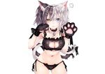  animal_ears bell bicolored_eyes blush bow breasts catgirl cleavage collar fang gloves hoyashi_rebirth multiple_tails navel original panties ribbons tail twintails underwear white 