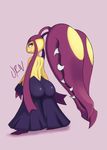  1girl ass back fangs looking_back mawile mega_mawile mega_pokemon pokemon purple_eyes shiny_pokemon smile solo urw 