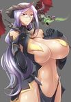  breasts curvy dragon glasses grey_background haganef huge_breasts original purple_eyes purple_hair revealing_clothes simple_background smile solo thighs wide_hips 