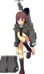  backpack bad_id bad_twitter_id bag black_legwear blush brown_eyes brown_hair clenched_teeth collarbone commentary_request full_body kantai_collection kozou_(rifa) loafers long_hair long_sleeves ooi_(kantai_collection) panties panty_pull school_uniform serafuku shoes simple_background skirt solo standing standing_on_one_leg tears teeth torpedo underwear white_background white_panties 